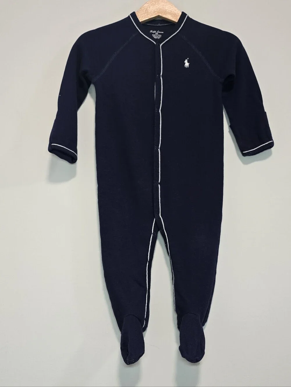 Ralph Lauren Navy Footed One-Piece with White Trim
